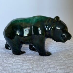 Vintage Evangeline Pottery Ceramic Green Drip Glaze - Bear